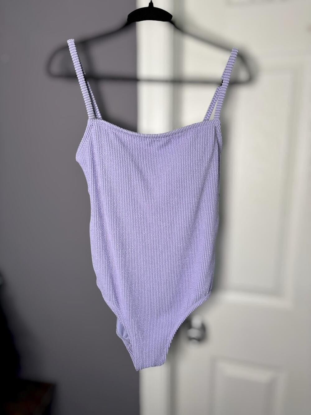 Kona Sol Light Purple Ribbed Strappy One Piece Swimsuit Large